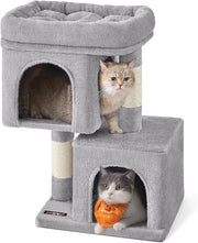Casa per Gatti in Legno 67cm per Gatti fino a 3kg Grande Piattaforma con Paline in Sisal colore Grigio chiaro PCT611W01