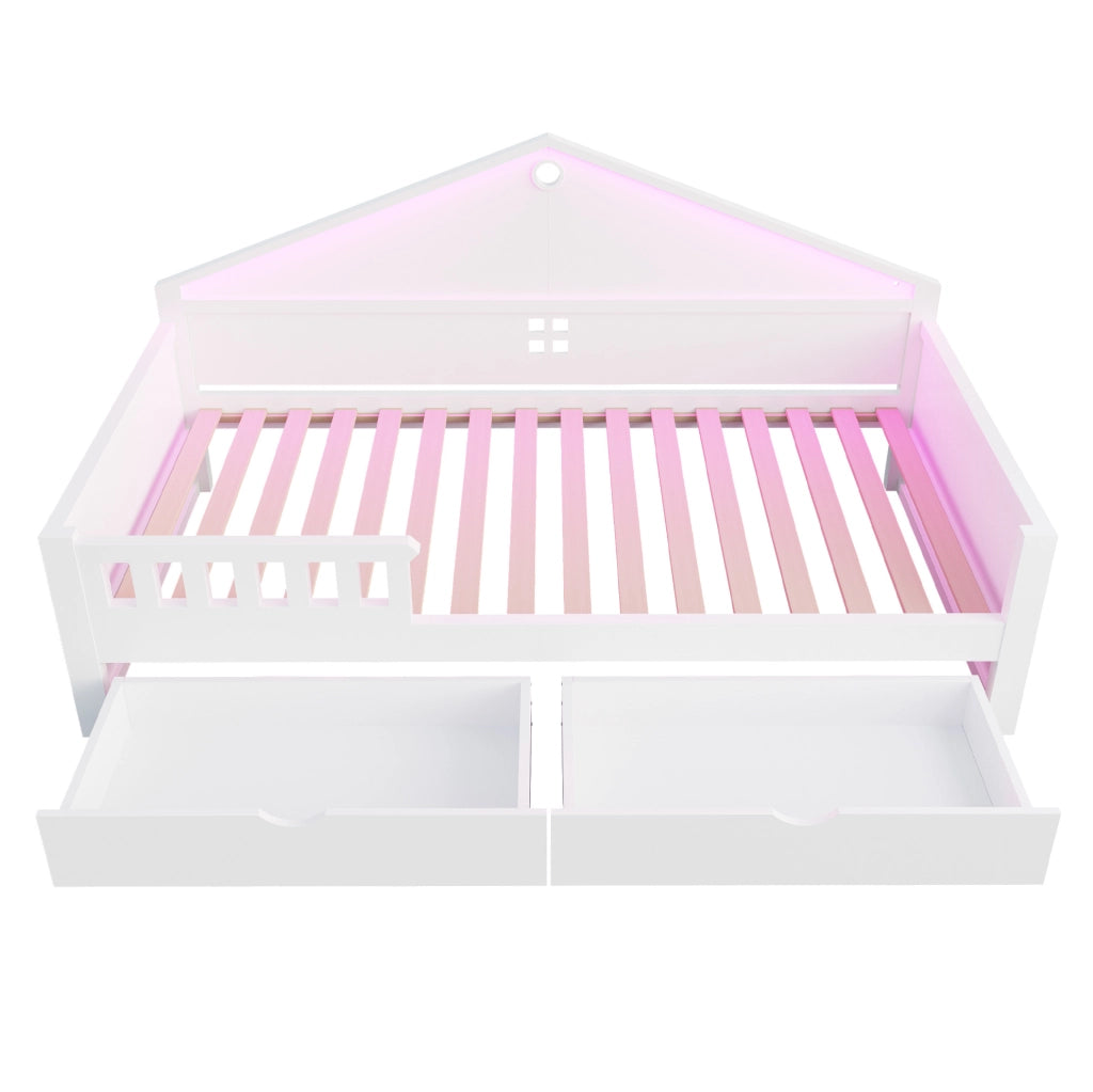 Letto multifunzione 90x200 cm con LED, 2 cassetti e struttura robusta