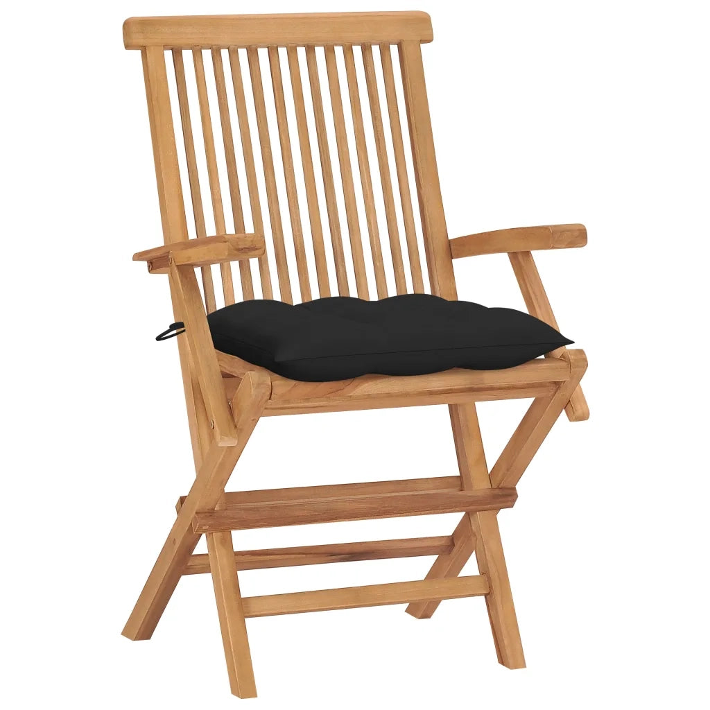 Sedie da Giardino con Cuscini Neri 4 pz | Sedie da Esterno Legno Massello di Teak