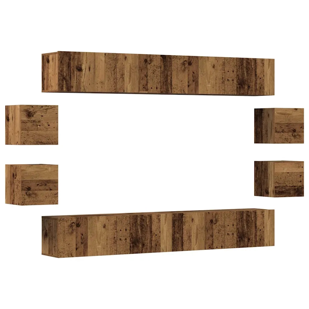 Set Mobile TV 8 pz Montato a Parete Legno Antico in Truciolato 3328951