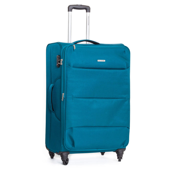 Trolley Valigia Grande Morbida in Poliestere 4 Ruote TSA Ravizzoni Ambra Blu