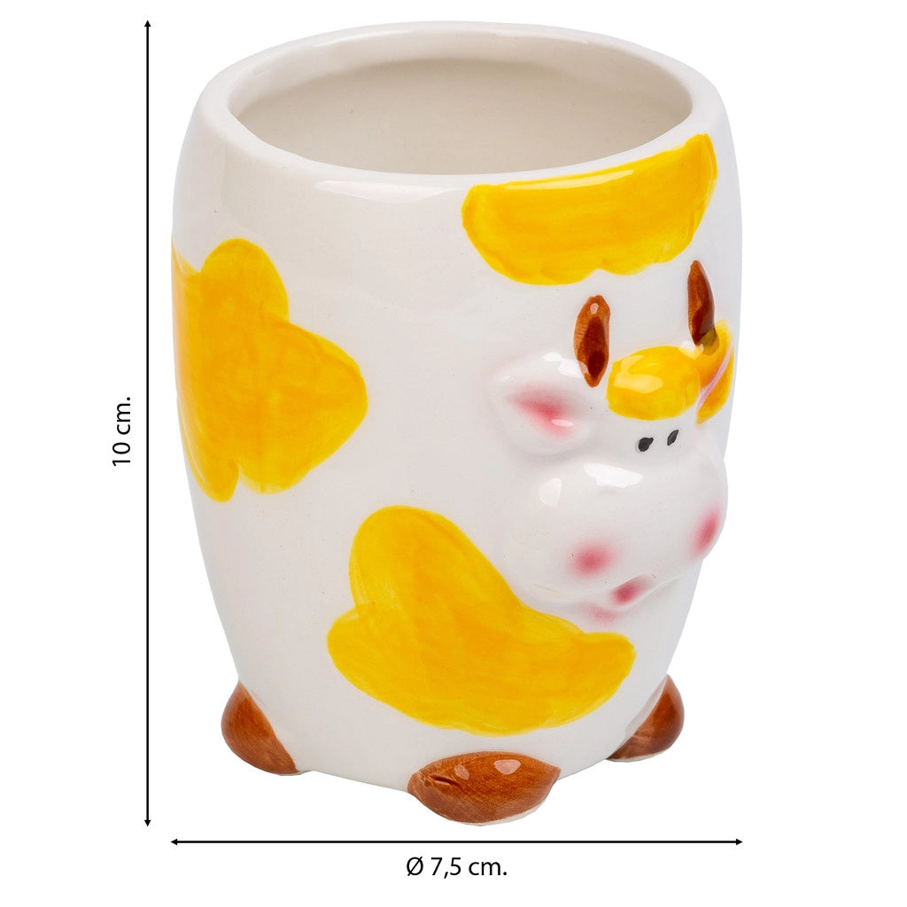 Portamatite mucca in ceramica arancione d7,5x10h