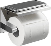 Sostituto di carta igienica in acciaio inossidabile 304, due metodi di installazione, adesivo o foro, superficie specchiata con ripiano, utilizzabile in cucina e bagno.