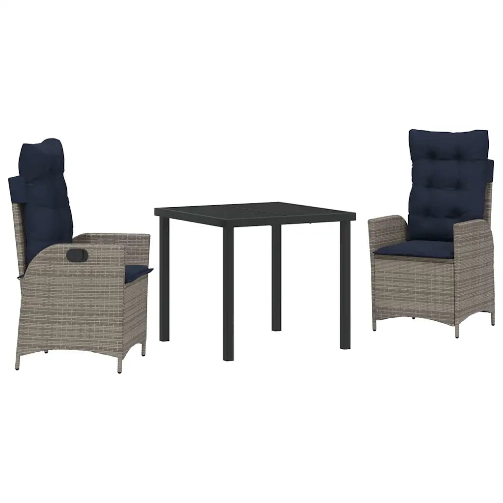 Set da Pranzo per Giardino 3 pcs Grigio e Nero Rattan 3380575