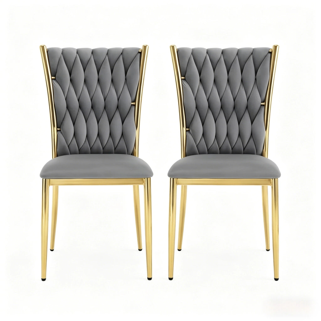 Set 2 sedie da pranzo in velluto grigio scuro e oro