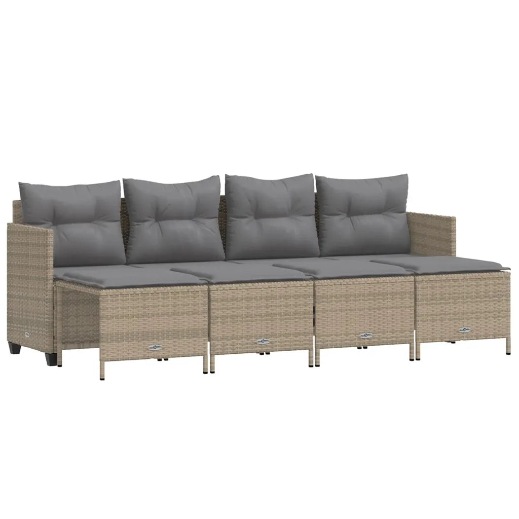 Set Divano da Giardino 5 pz con Cuscini Beige in Polyrattan