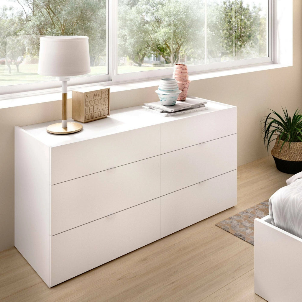 Cassettiera Avana, Settimanale per camera da letto, ComÃ² con 6 cassetti, 120x39h62 cm, Bianco