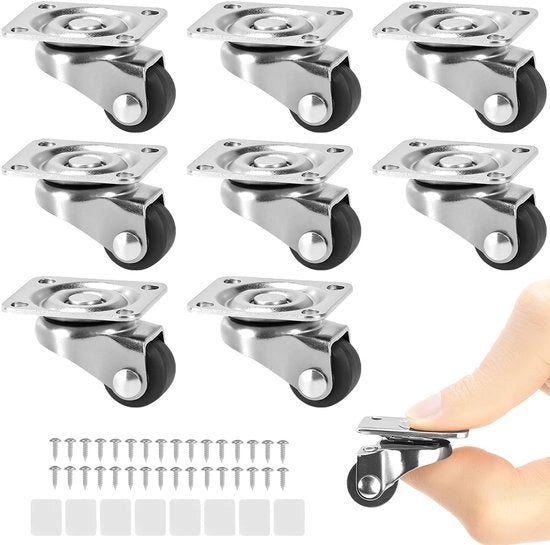 Pacchetto da 8 mini ruote per mobili, ruote 360° regolabili, ruote in gomma rotante con viti, per sedie da ufficio, elettrodomestici, vasi di fiori