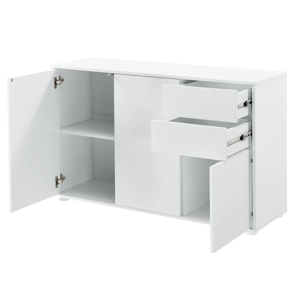 Cassettiera Buffet pratico mobile contenitore con 2 cassetti e 3 ante 117 cm bianco lucido 03_0005046