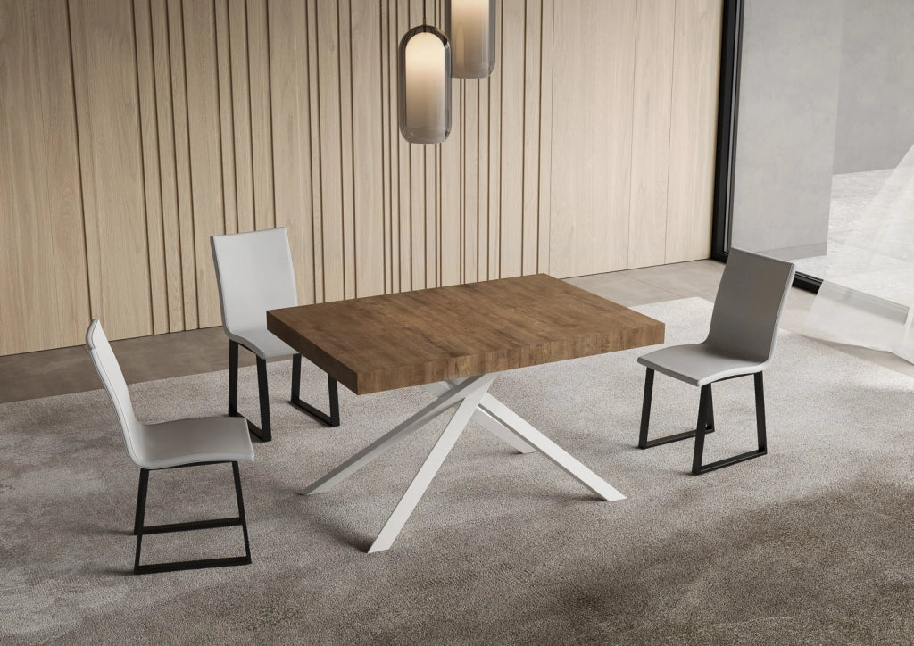Tavolo allungabile 120/380x90 cm Niket noce gambe bianche
