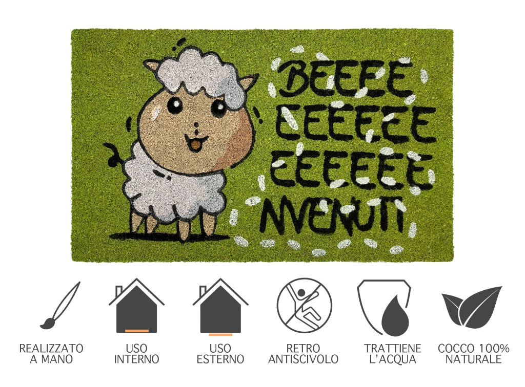 Zerbino Ingresso Casa In Fibra Di Cocco Con Base In Pvc  Dis3Pecorella