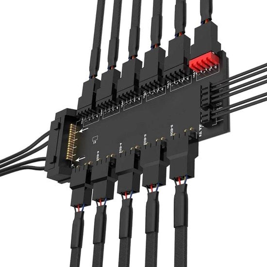 Hub di ventilatori ARGB 2 in 1 6x 12V 4Pin PWM 5x 5V 3Pin Adattatore con interfaccia alimentazione SATA 15PIN