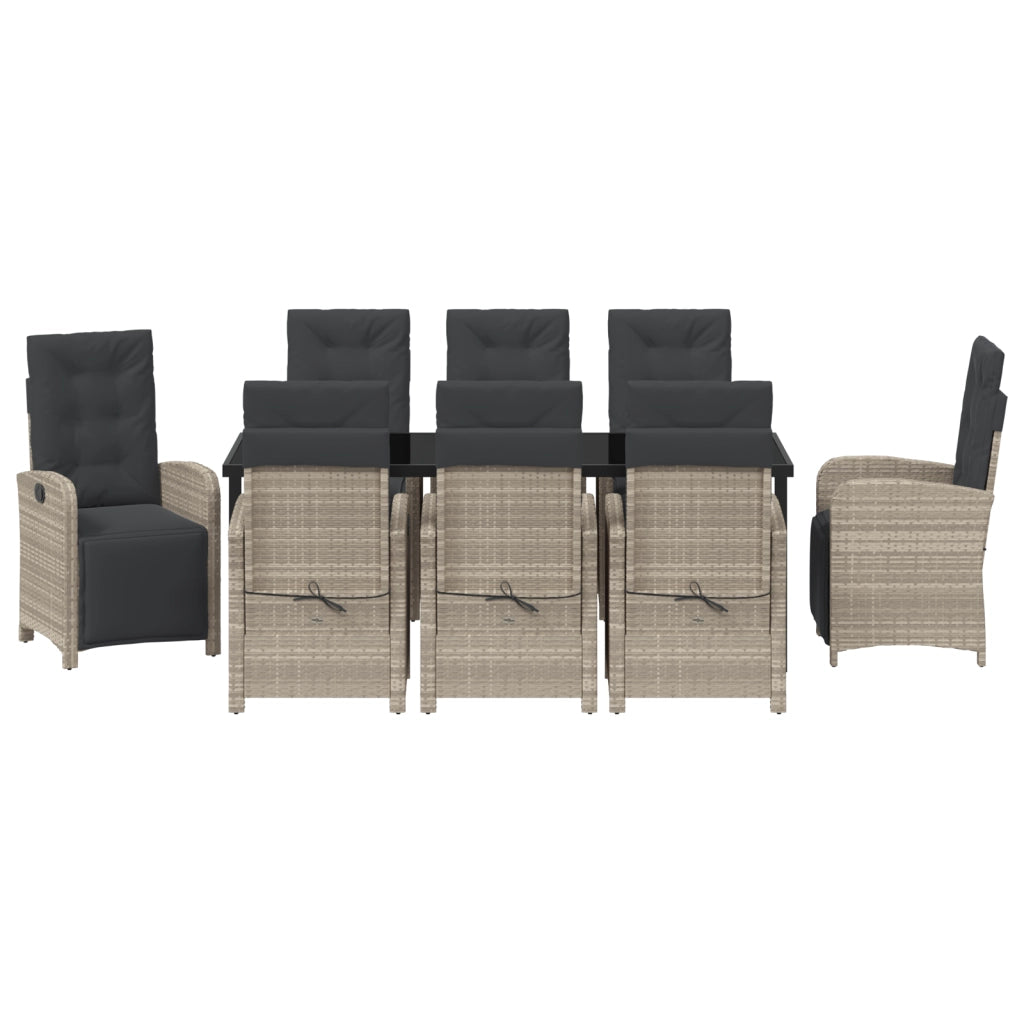 Set da Pranzo Giardino 9 Pezzi con Cuscini Grigio Chiaro Polyrattan