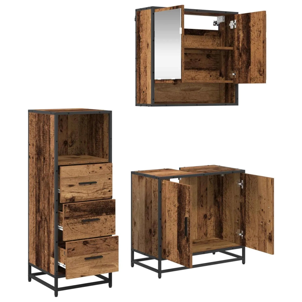 Set di mobili per il bagno con cassetto 3 pcs Legno vecchio