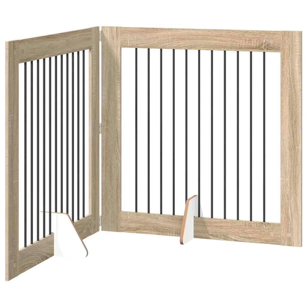 Cancello per cani pieghevole con supporti 2 pz Rovere Sonoma 892026