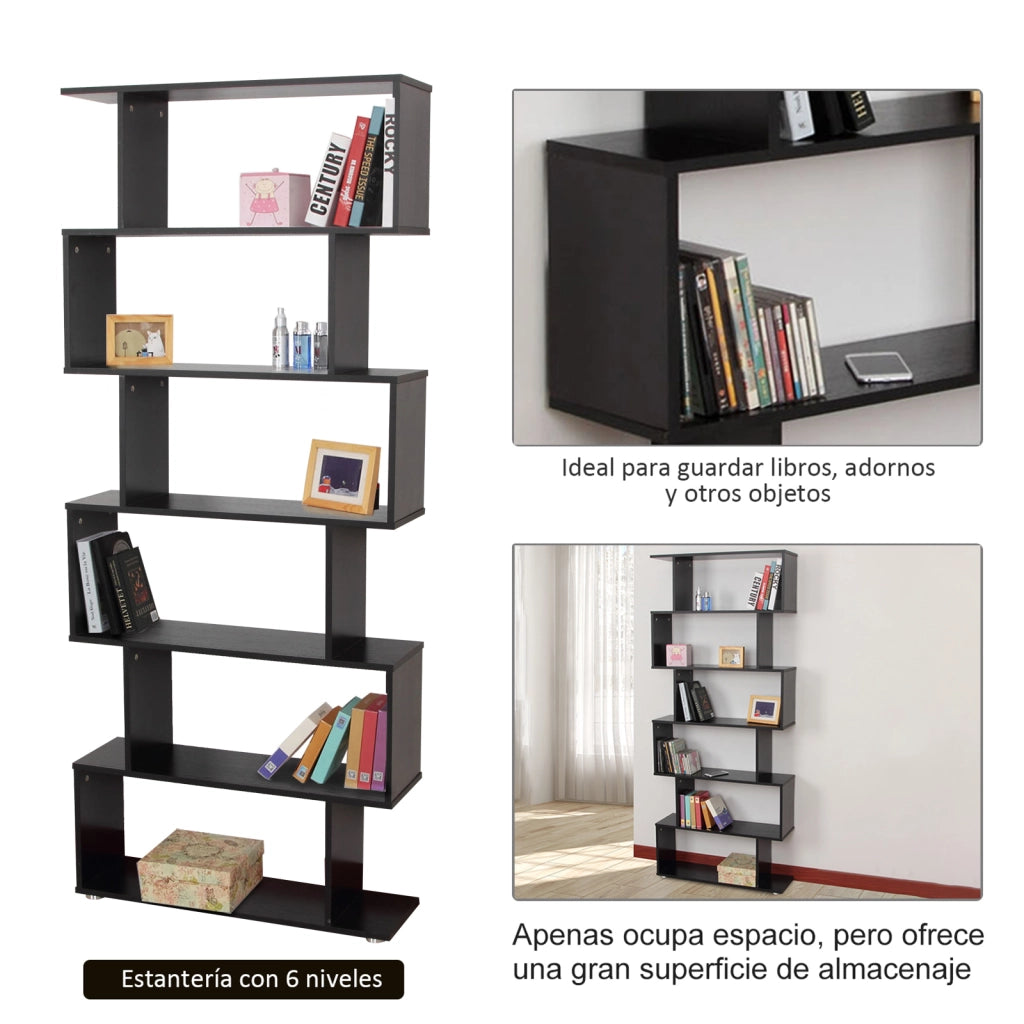 Libreria 6 Ripiani Legno Forma S ¨C zephmum ¨C 80x24x191 cm Colore Nero