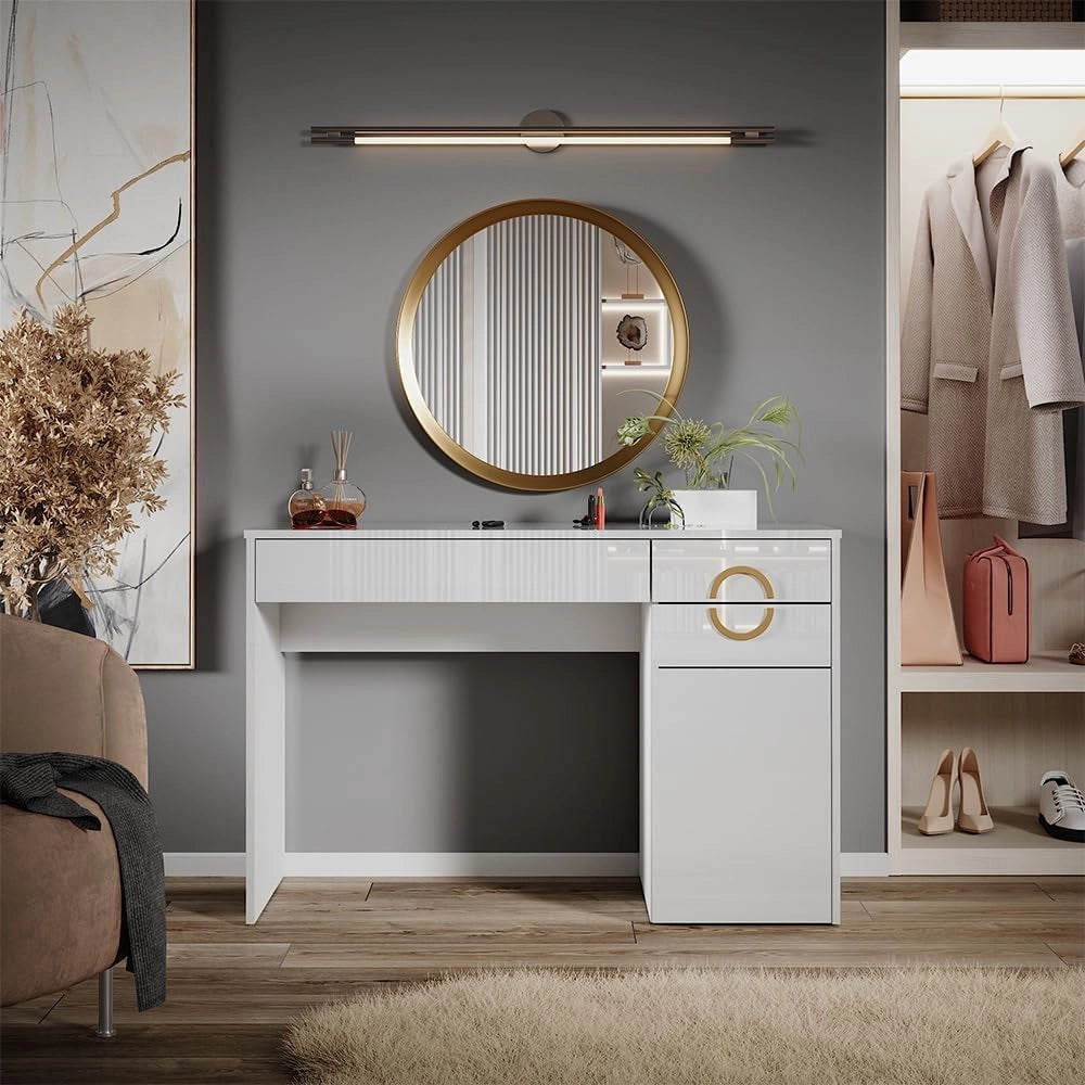 Vicco Tavolo da toeletta Adela, Bianco, 115 cm con 3 cassetti, Funziona anche come postazione di lavoro elegante
