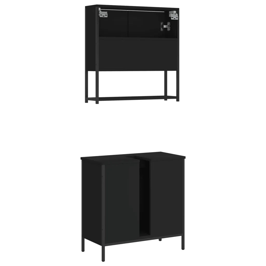 Set Mobili da Bagno 2 pz Nero in Legno Multistrato 3214660