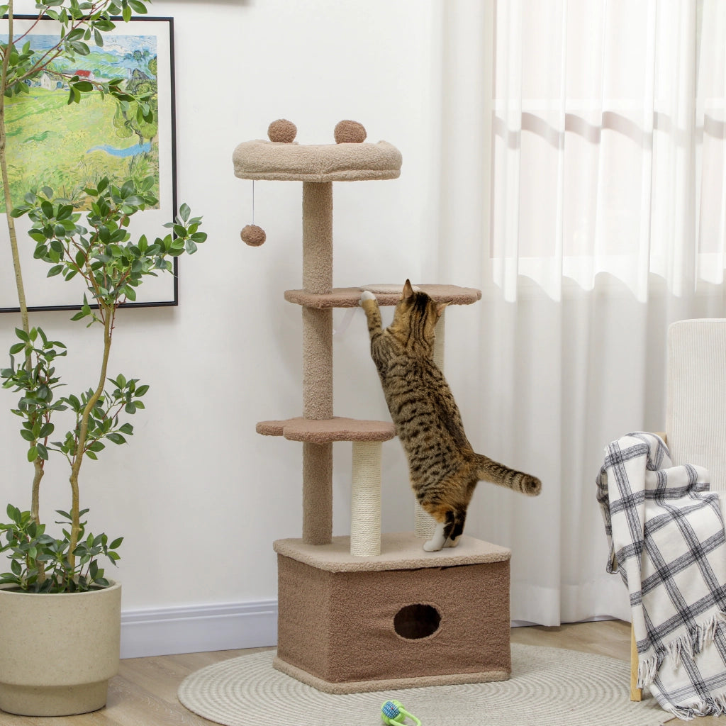 Albero tiragraffi per gatti con piattaforme, nido e corda di juta ¨C zephmum ¨C 133 cm