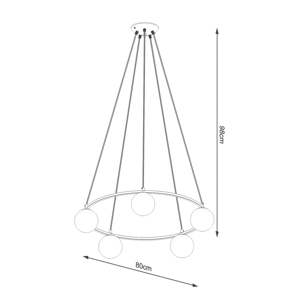 Lampada da soffitto moderna in acciaio e vetro nero YOLI a 5 luci French Sky, 80 cm