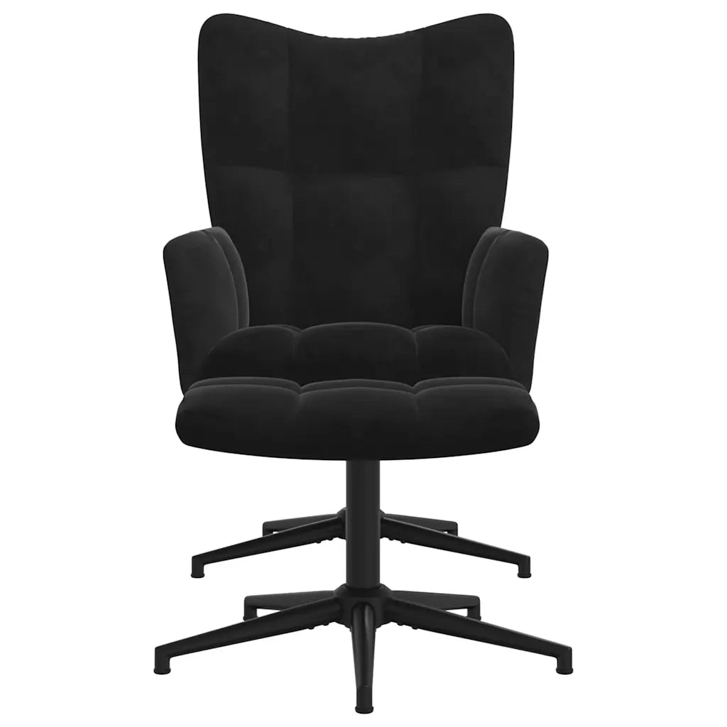 Divano Sedia-Poltrona Relax con Poggiapiedi Nero in Velluto 922345