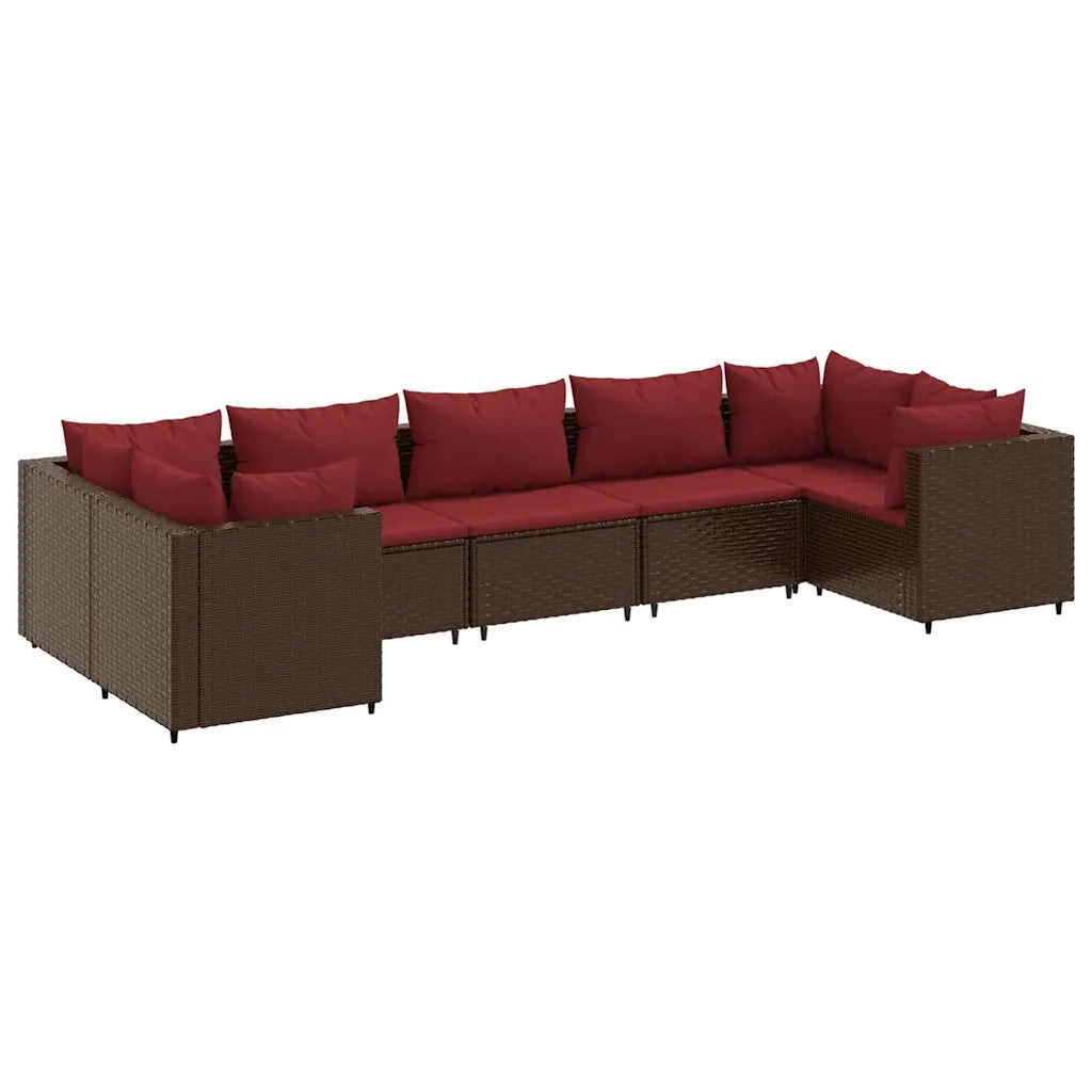 vidaXL Set Divani da Giardino 7 pz con Cuscini in Polyrattan Marrone