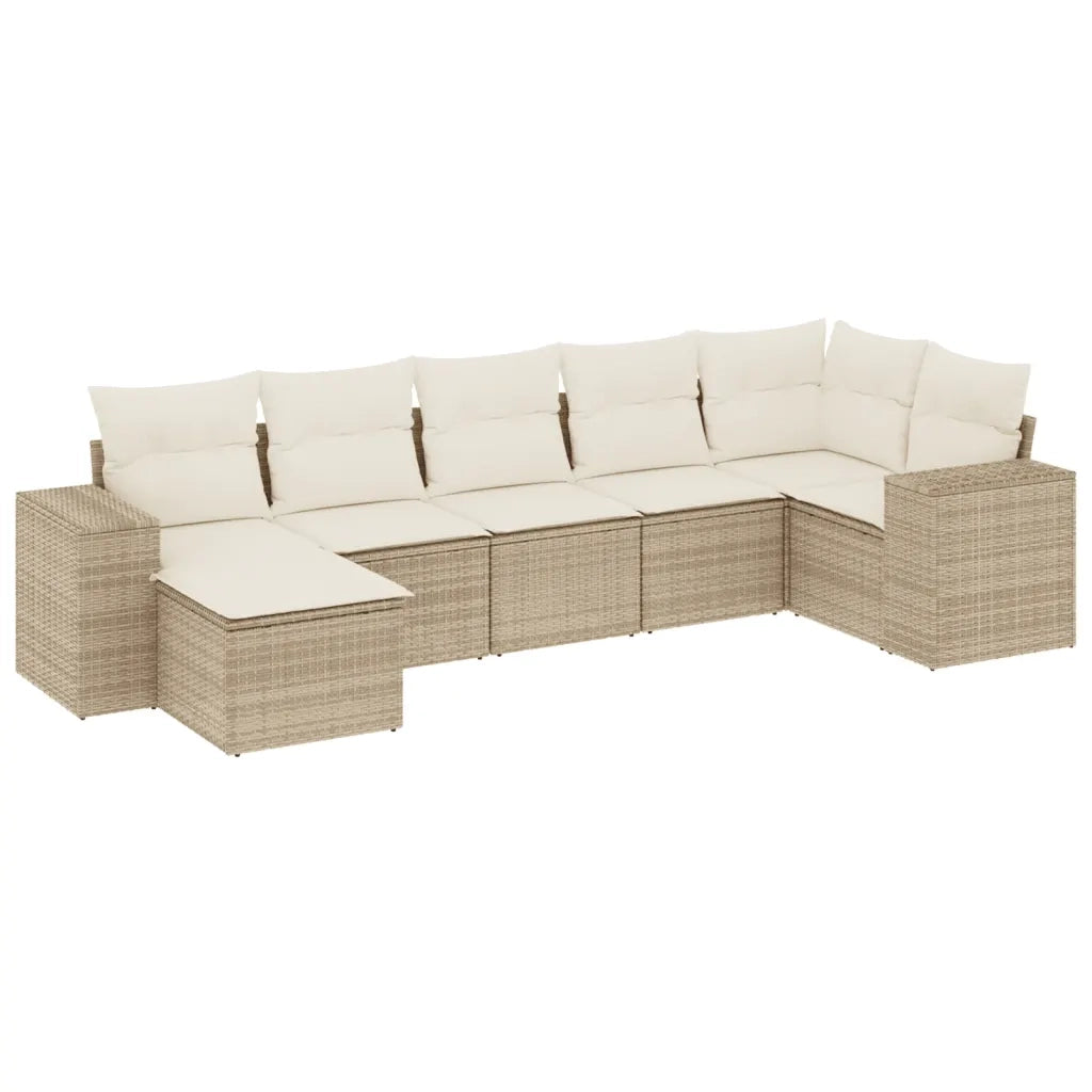 Set Divani da Giardino 7 pz con Cuscini Beige in Polyrattan 3222877