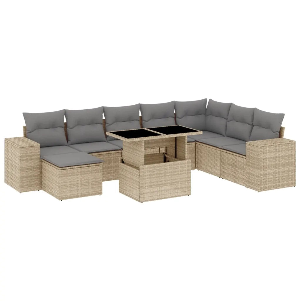 Set Divano da Giardino 9 pz con Cuscini Beige in Polyrattan 3269359