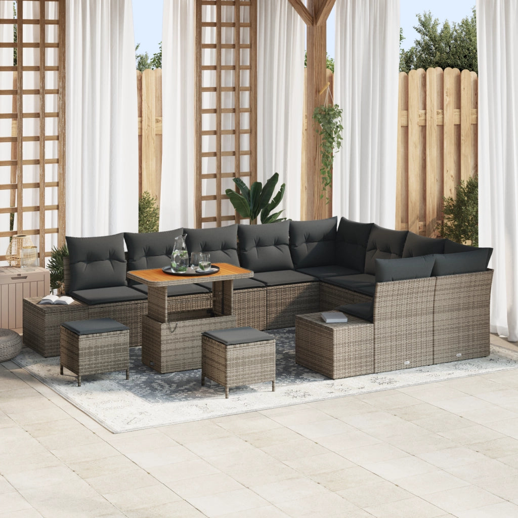 Set di divani da giardino in 12 pezzi con cuscini grigio polyrattan acacia