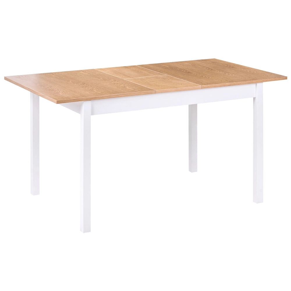 Tavolo da pranzo allungabile con piano in legno di pino chiaro e bianco, 120/150 x 90 cm, con prolunga a farfalla