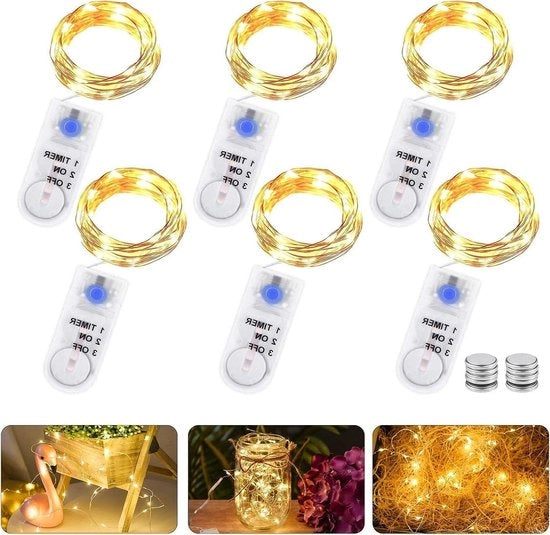 Catenaria LED con timer 6 pezzi 2 m 20 LED - catenaria di filo di rame per Natale - festa - matrimonio - fai da te.