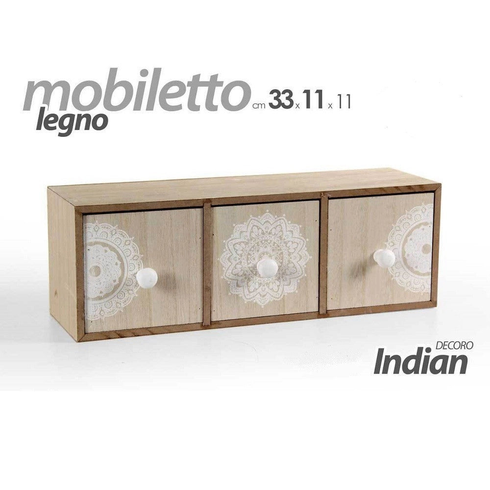Trade Shop - Mobiletto Cassettiera Porta Gioie Oggetti Trucchi Legno Indian 33x11x11cm 748356 -