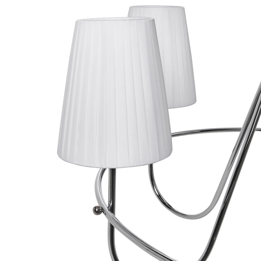 Lampadario a 6 luci in stile tradizionale per soggiorno e sala da pranzo con base in metallo e paralumi in tessuto argento