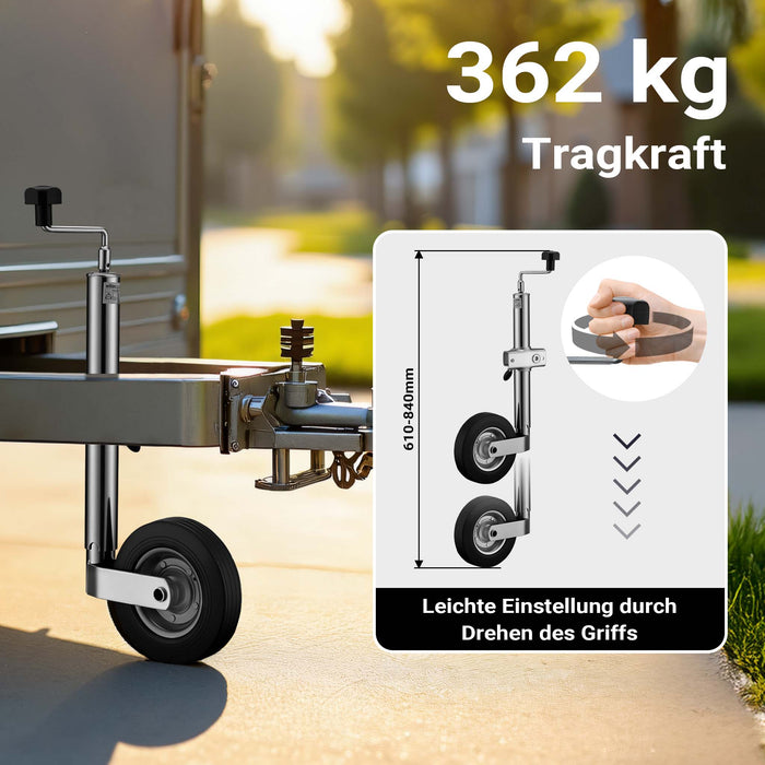 Set per rimorchio con servotimone a ruota, piedi stabilizzatori e cunei 10 pezzi max 362 kg