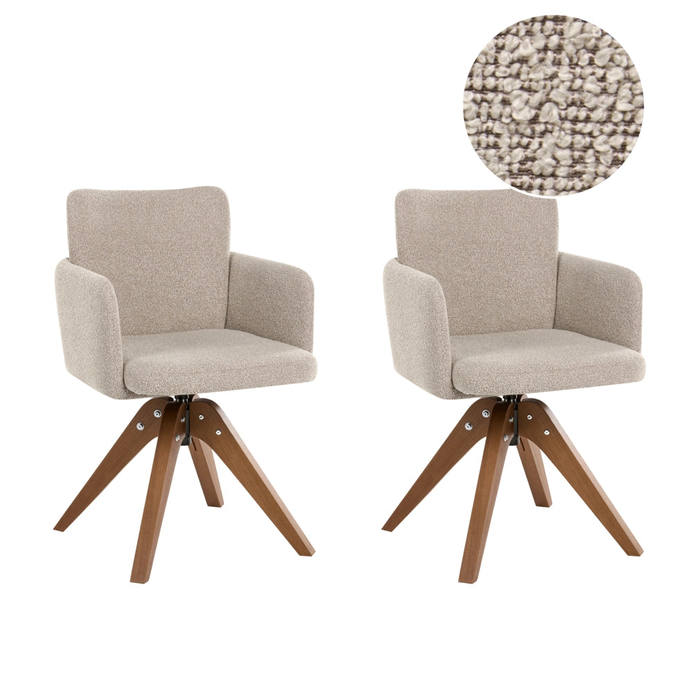 Set di 2 sedie da pranzo girevoli Boucle Rivestimento in tessuto beige Base con gambe in legno girevoli in metallo