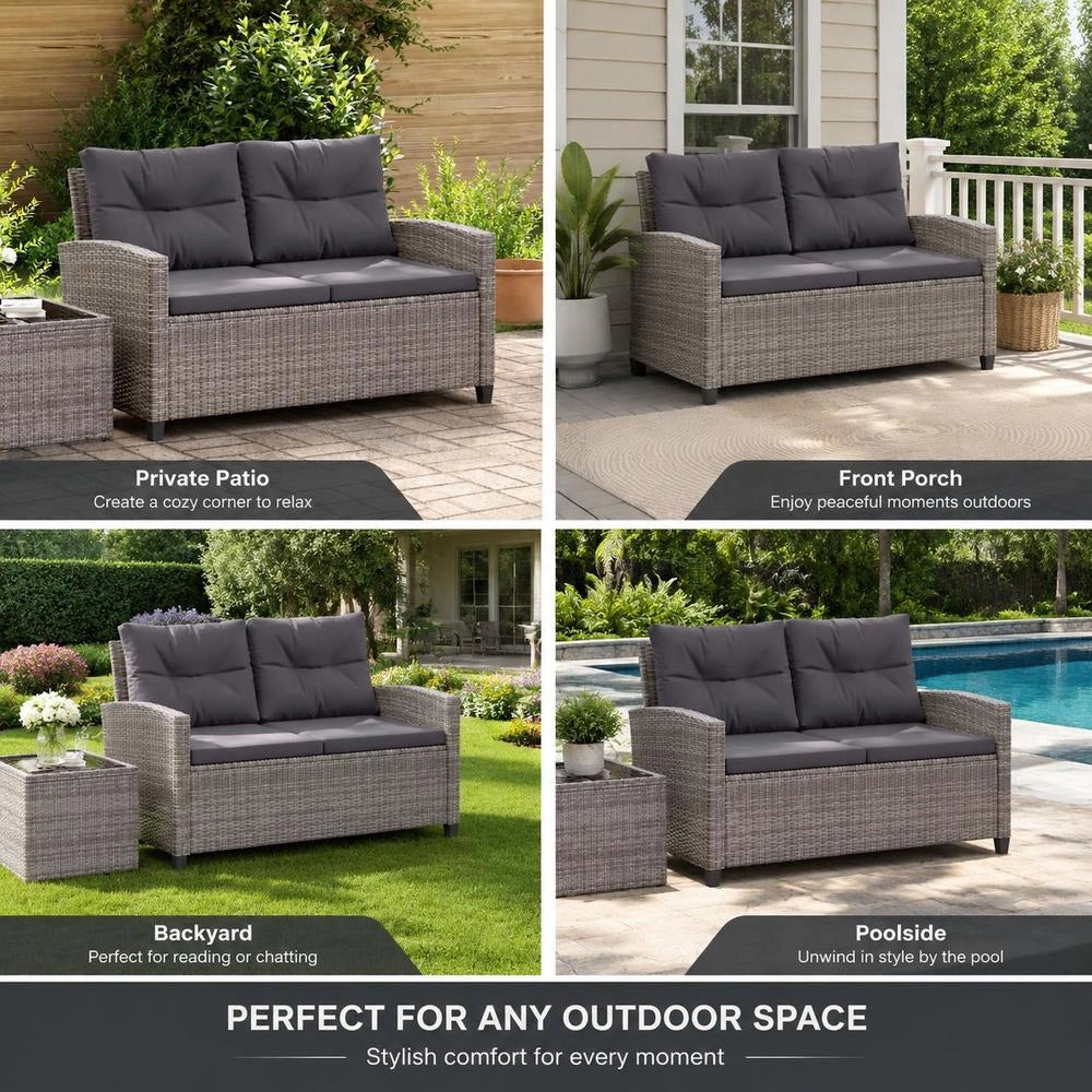 2-seater Garden Sofa With Cushions Grey 124 Cm Poly Rattan