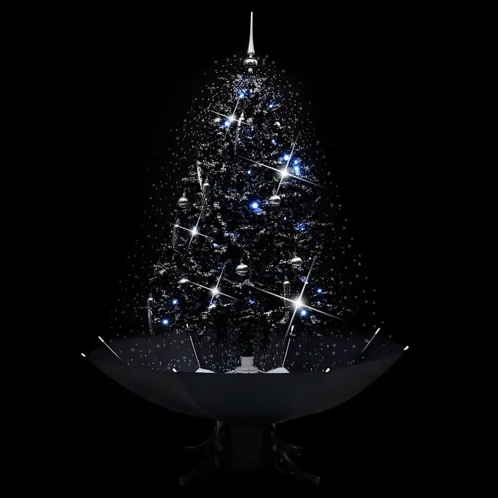 Albero di Natale con Nevicata e Base ad Ombrello-Decorazioni natalizie Nero 140cm PVC