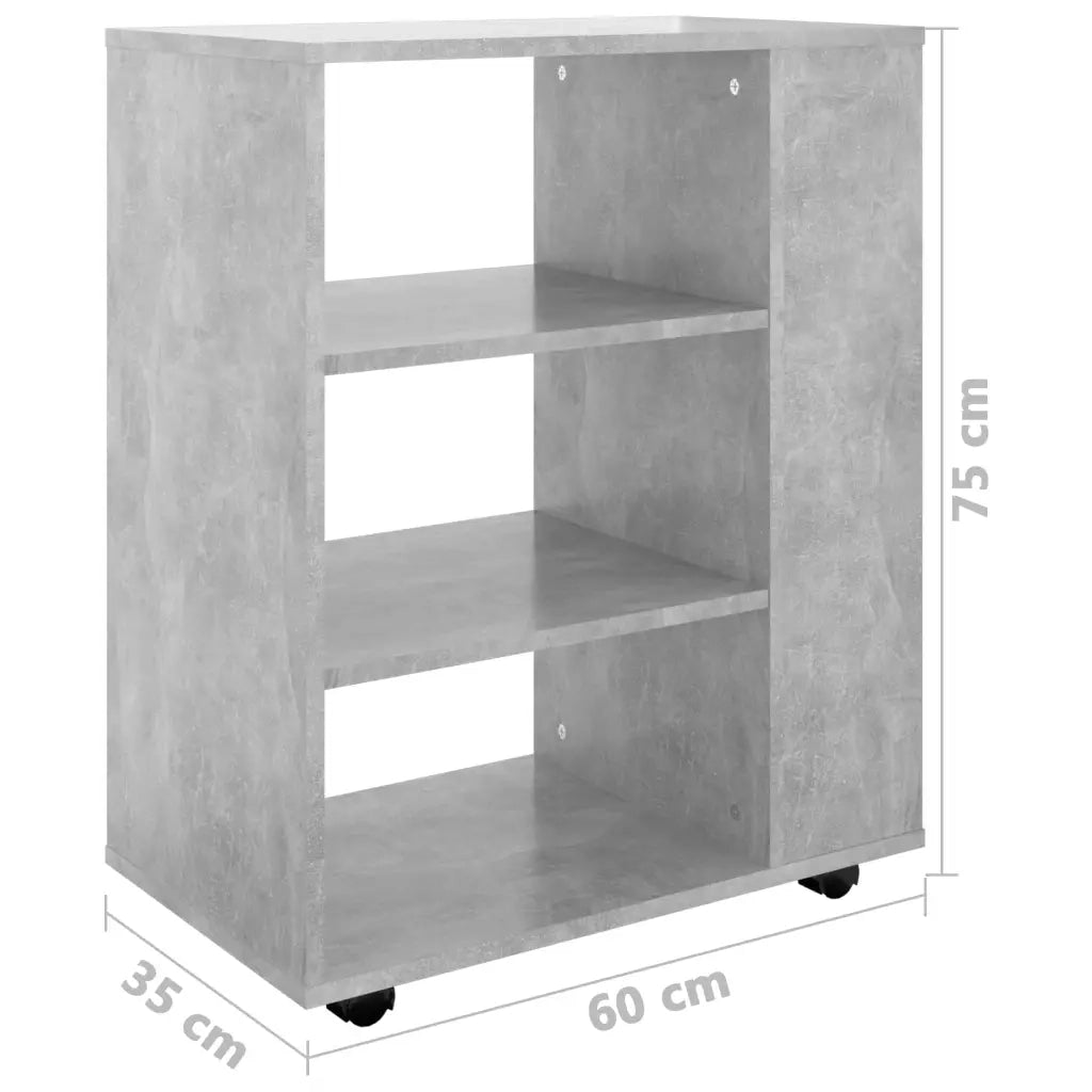 Mobiletto con Ruote Grigio Cemento 60x35x75cm Legno Multistrato 808453