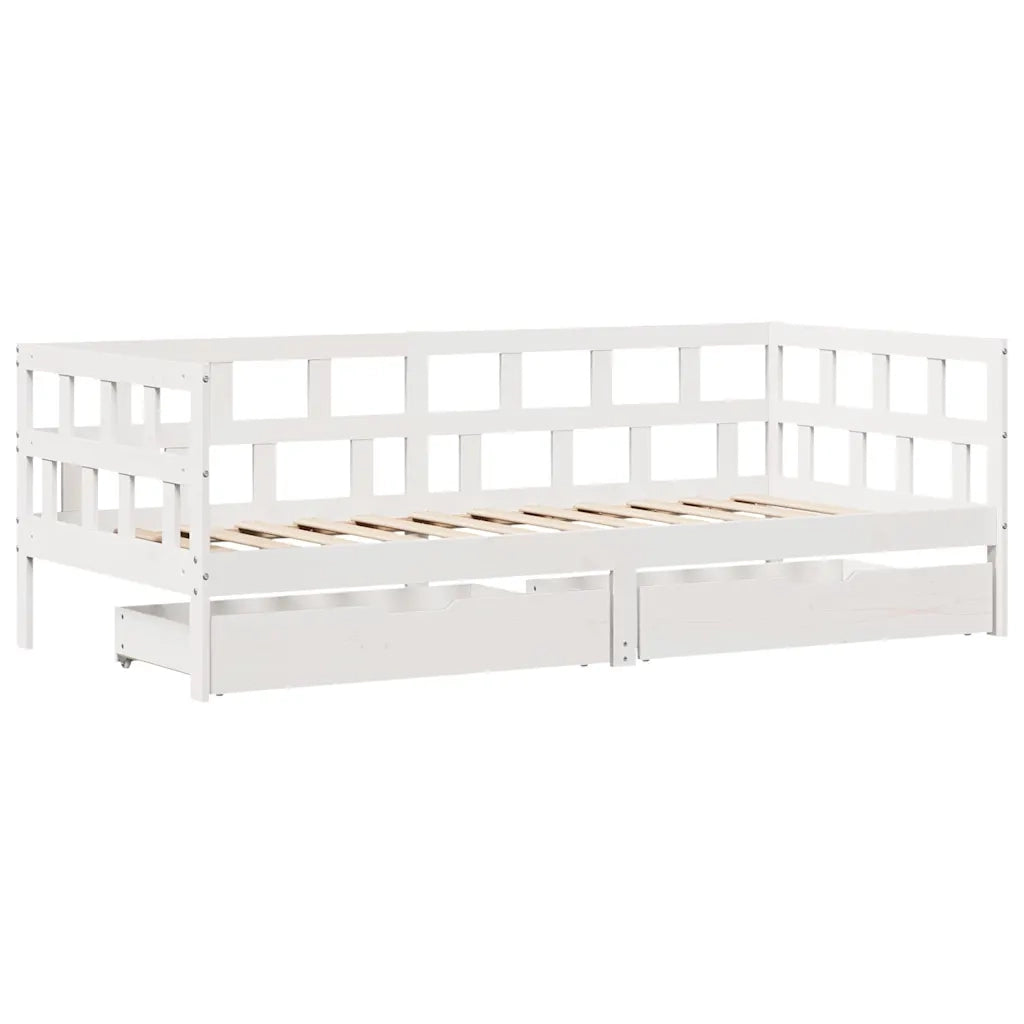 Dormeuse con Cassetti Bianco 90x200 cm Legno Massello di Pino