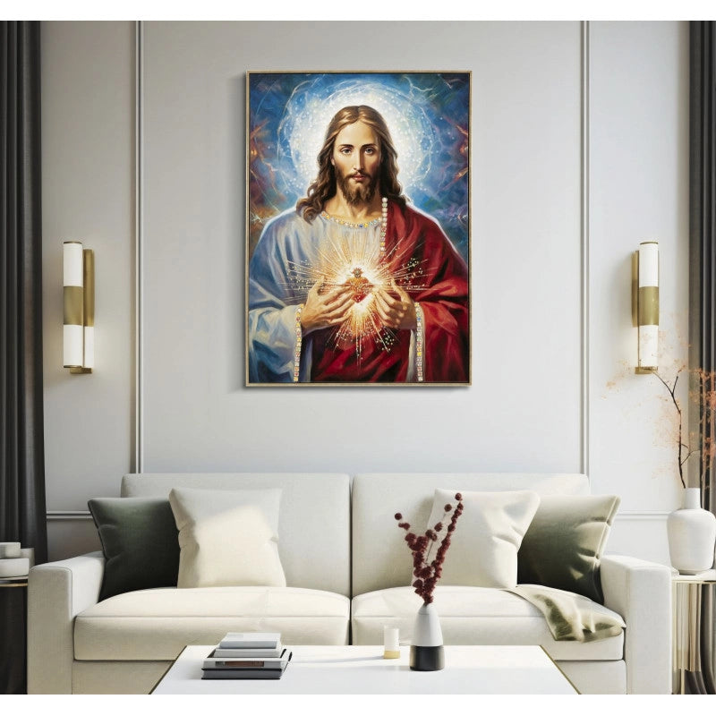 Dipinto Su Tela Laccato Jesus Con Cornice cm 72x4x102