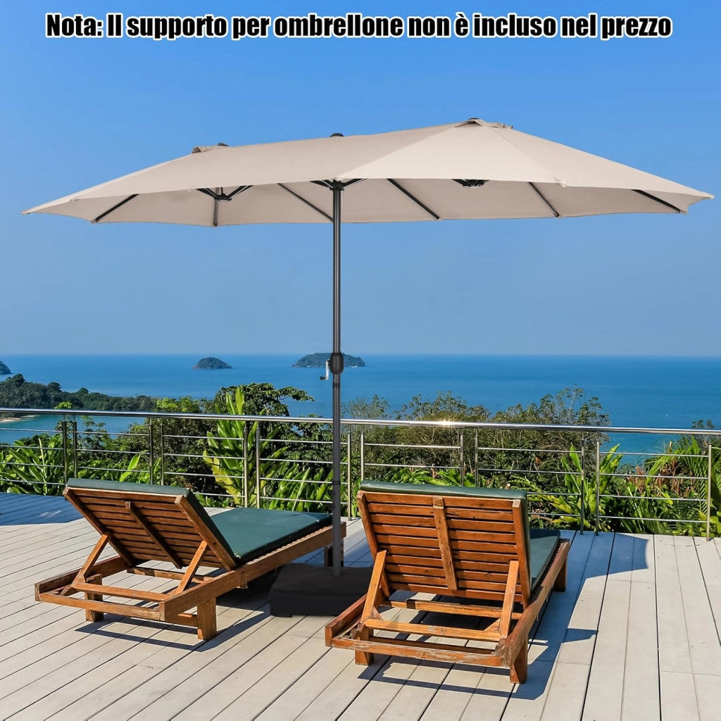Ombrellone Doppio Giardino 470 cm, Rectangolare, Antivento, Protezione UV, Manovella, 12 Stecche, per Giardino Piscina Terrazza, 470 x 280 x 245 cm (Beige)