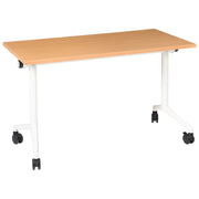 Scrivania rettangolare pieghevole con rotelle portatile con struttura in metallo marrone e bianco 120 x 60 cm stile moderno