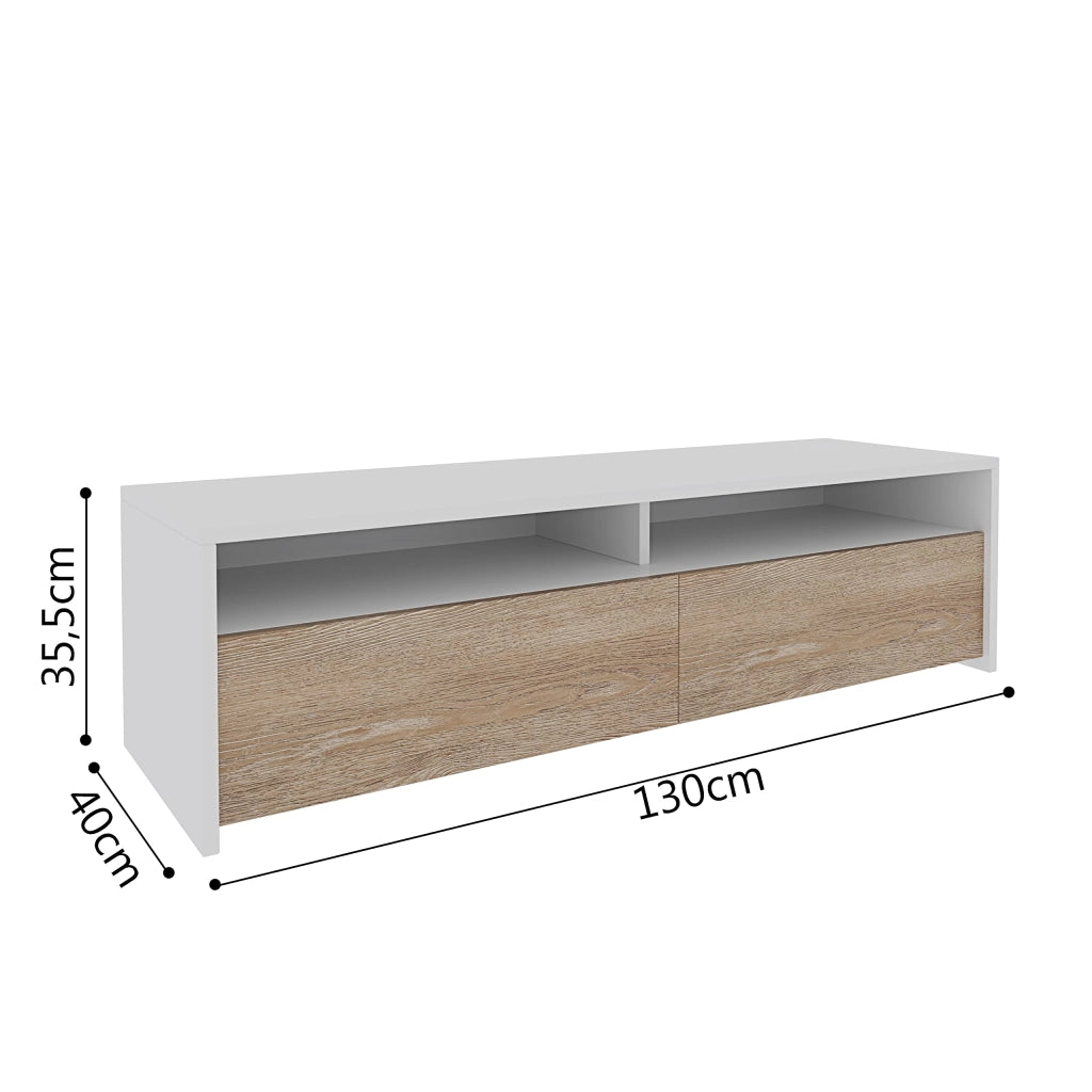 Mobile Soggiorno Porta Tv Moderno Parete Attrezzata Con 2 Ante E 2 Vani A Giorno Mobiletto Salvaspazio Da Terra Per Televisione Soggiorno Salotto Camera Da Letto 130 x 40 x 35 Cm Bianco E Rovere