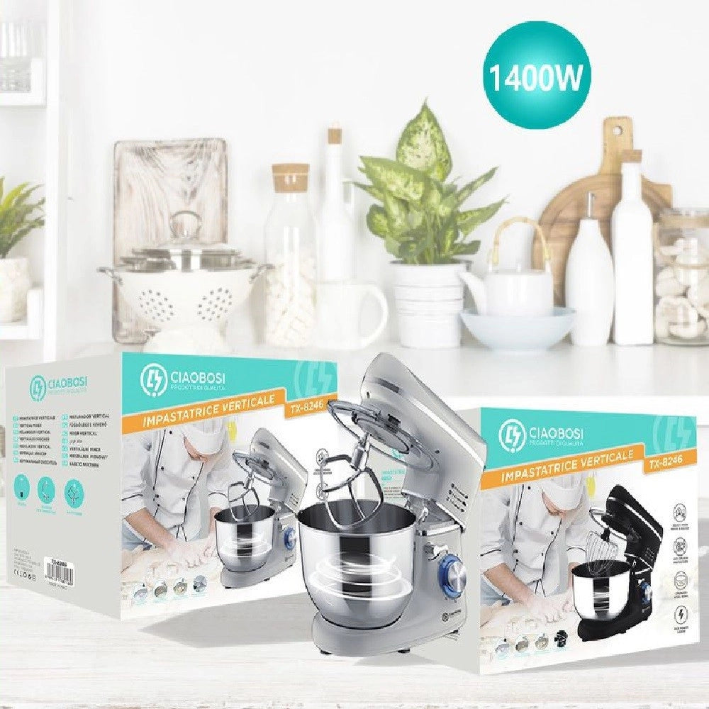 Trade Shop - Impastatrice Robot Da Cucina Con Accessori 1400 Watt Mixer Tx-8246 Con Ciotola -