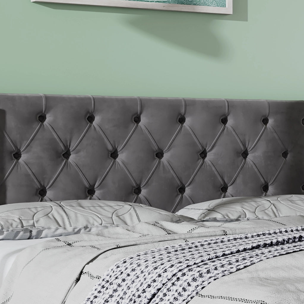OKWISH Letto Contenitore 140×200 cm, Letto Matrimoniale con Testiera Alta, Imbottitura e Vano Contenitore, senza Materasso, in Velluto, Grigio
