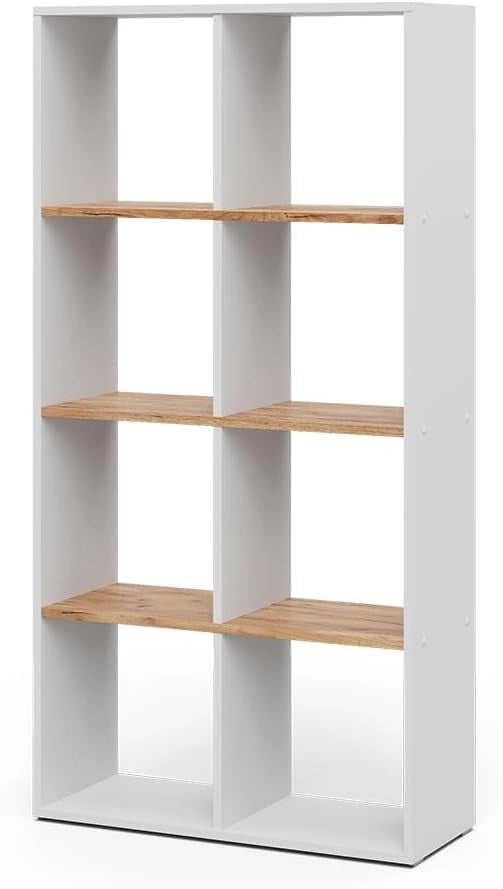 Scaffale Scutum, Rovere bianco/dorato, 143 x 72 cm, per l’utilizzo come divisorio o come libreria aperta