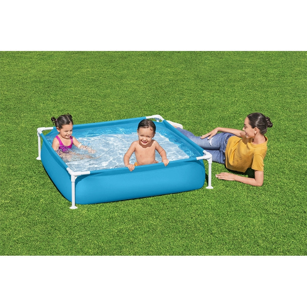 Trade Shop - Piscina Quadrata Fuori Terra Per Bambini Baby Telaio In Acciaio Blu 122 Cm 56217 -