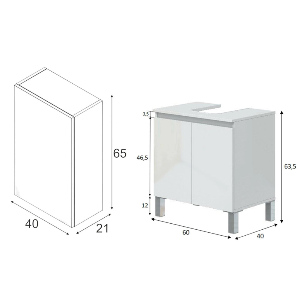 Gaiola, set Mobili Bagno Specchio Incluso, Bianco Lucido