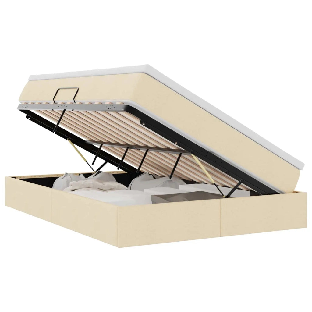 Letto con contenitore e materasso Crema 140 x 190 cm Poliestere