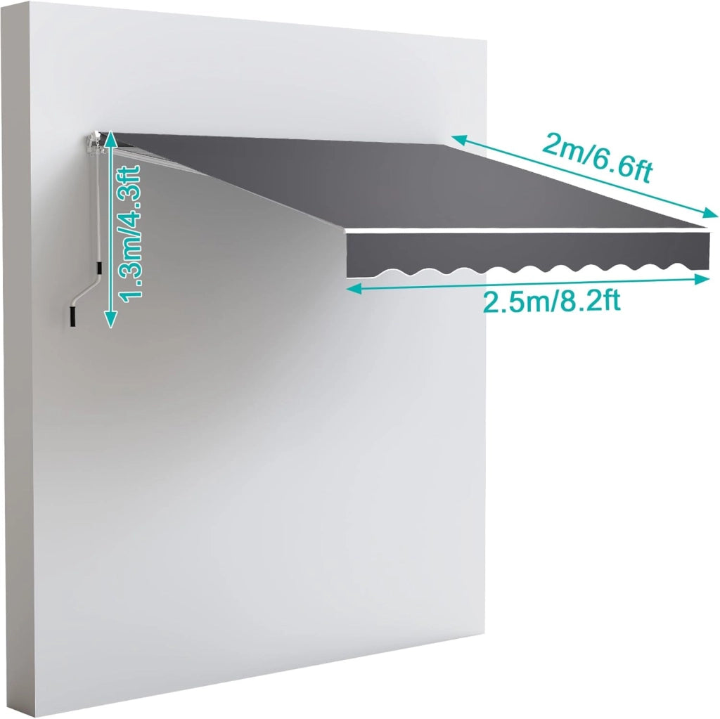 Tenda da sole con manovella manuale, 250 x 200 cm, tenda da sole per balcone, terrazza, impermeabile, protezione solare, antracite